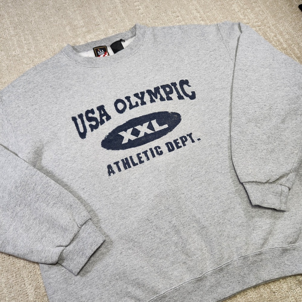 Vintage Team USA Sweatshirt Men L Gray Crewneck Olympic Sports Cotton Fleece